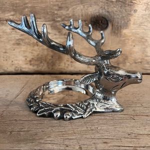 VTG MCM Solid Antlers Deer Head Candle Holder Trinket Polished Plated Dept 56